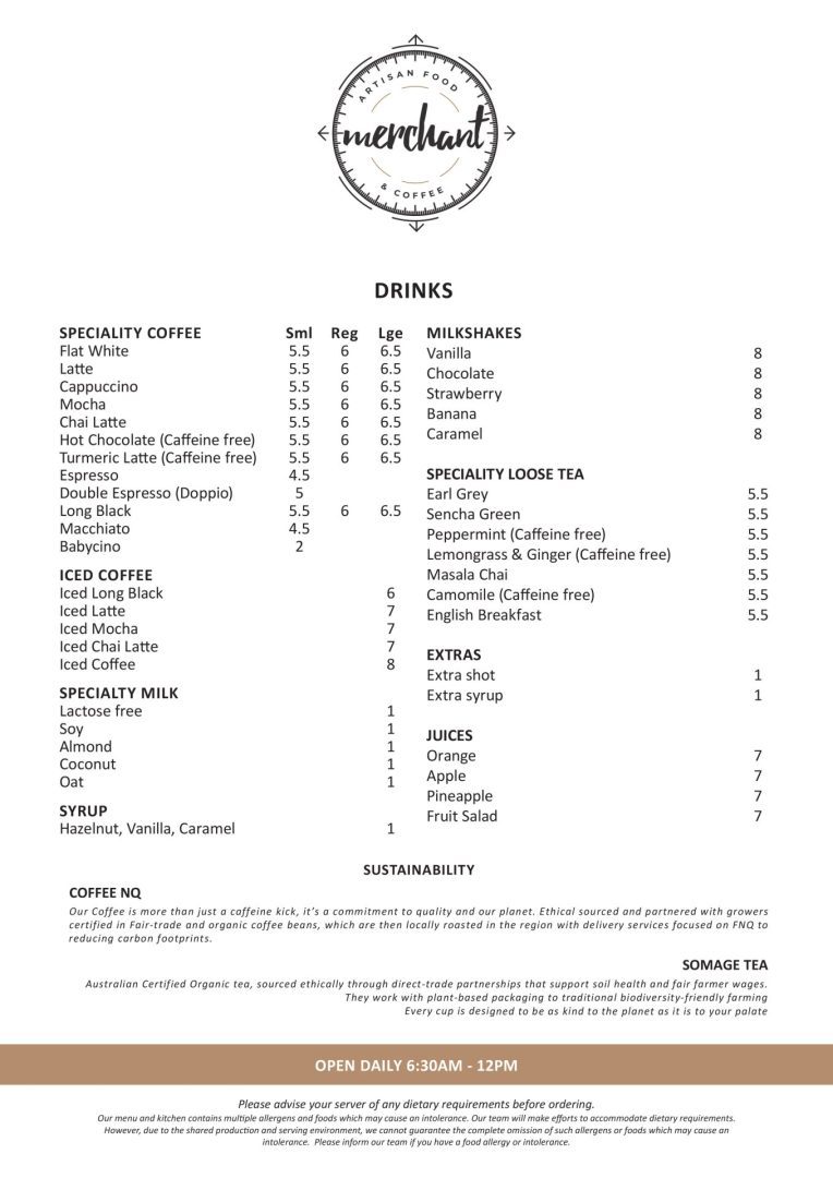 Merchant Cafe Beverage Menu - July 2026