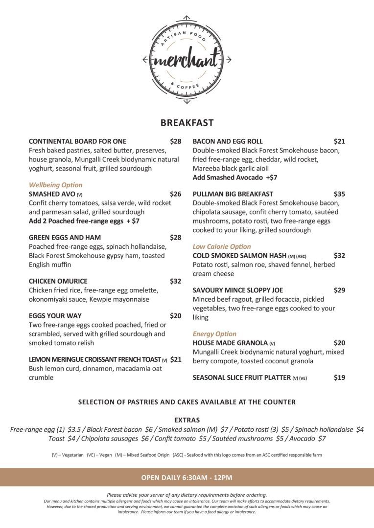 Merchant Cafe Food Menu - July 2026