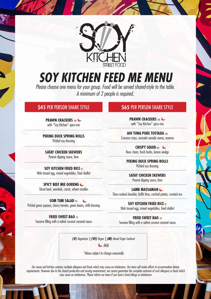 Soy Kitchen Street Food Feed Me Menu - July 2026