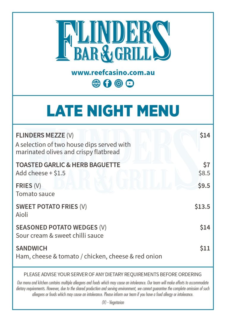 Flinders Menu Late Night Menu July 2026